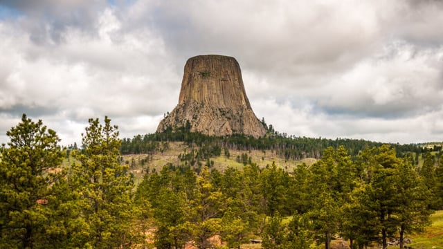 Devils' Tower standing tall at Devil's Tower National Monument, Wyoming.