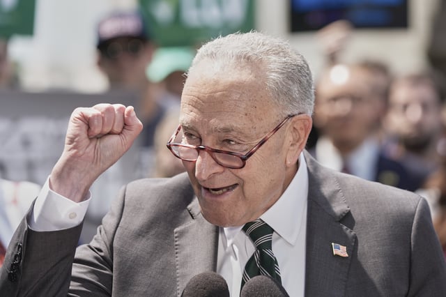Sen. Minority Leader Chuck Schumer of N.Y., speaks during a news conference on the Voting Rights Advancement Act on Capitol Hill, Tuesday, July 29, 2025, in Washington. (AP Photo/Mariam Zuhaib)