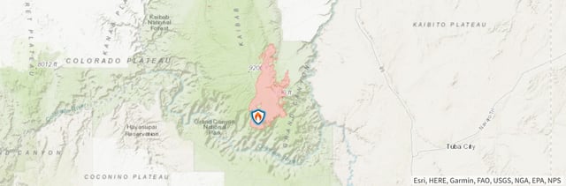 A map shows the boundary for the Dragon Bravo Fire burning in the Grand Canyon&#39;s North Rim.