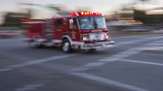 Anaheim fire personnel were at the scene facilitating evacuations and blocking off the area where a delivery truck hit a gas line.