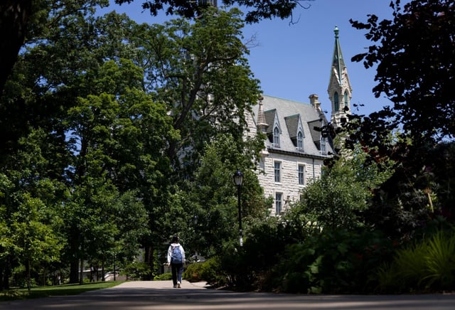 People walk on campus at Northwestern University, July 10, 2023, in Evanston. (Brian Cassella/Chicago Tribune)