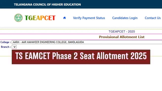 TS EAMCET 2nd Phase Results 2025 Announced at tgeapcetd.nic.in