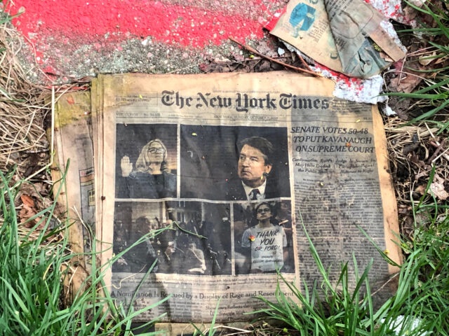 Soggy New York Times cover with Brett Kavanagh, supreme court vote, Queens, NY. (Photo by: Lindsey Nicholson/Education Images/Universal Images Group via Getty Images)