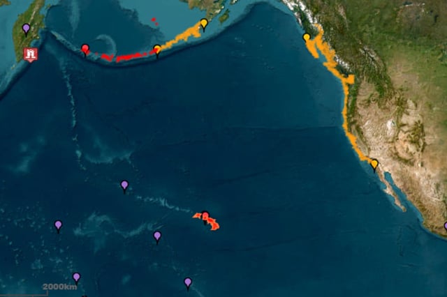 También se advirtió sobre posibles riesgos en zonas costeras de Alaska, la isla de Guam en el Pacífico y Hawái. (Foto: NOAA)