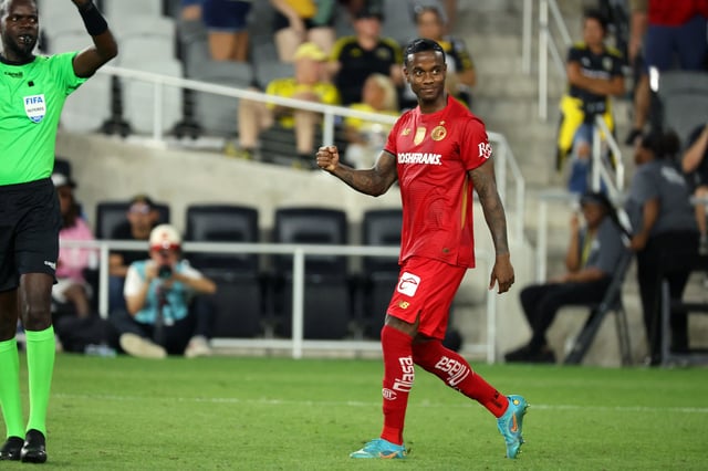 Jul 29, 2025; Columbus, Ohio, USA;  Toluca midfielder Helinho (11) reacts to the win against the Columbus Crew at Lower.com Field. Mandatory Credit: Joseph Maiorana-Imagn Images