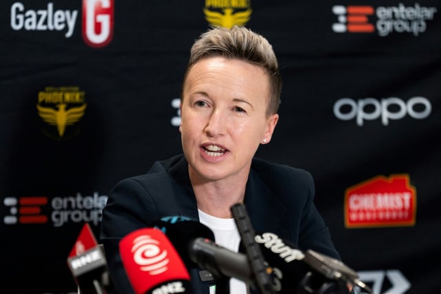 Bev Priestman, new head coach for the Wellington Phoenix women's football team, attends a press conference on her new appointment in Upper Hutt near Wellington on July 30, 2025. Former Canada women's football coach Bev Priestman will return from suspension with a club side in New Zealand, the country she was banned for spying on at the 2024 Olympics.