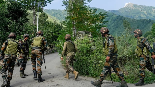 Security personnel during a cordon and search operation, near Dachigam in Srinagar district, Jammu and Kashmir, Monday, July 28, 2025.