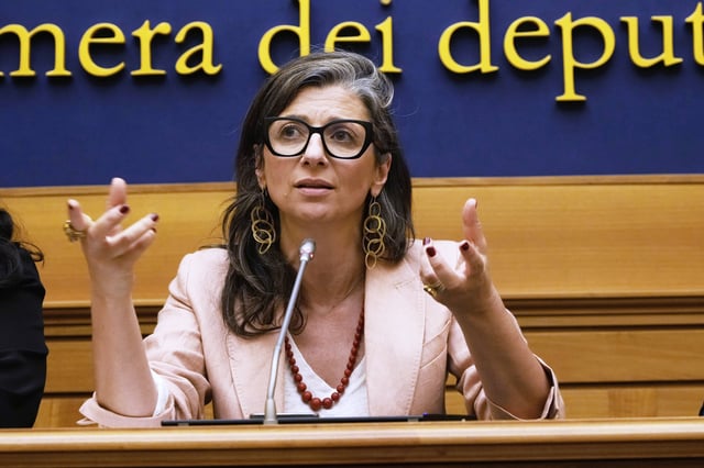 Francesca Albanese, U.N. Special Rapporteur on the Palestinian Territories, speaks to journalists in Rome, Tuesday, July 29, 2025. (AP Photo/Gregorio Borgia)