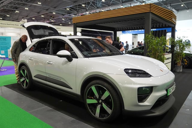 Porsche electric car is displayed at the Everything Electric, the Home Energy & Electric Vehicle Show, in London, Britain, April 16, 2025. REUTERS/Maja Smiejkowska/File Photo