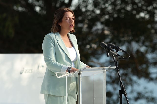 Anika Wells speaks in Sydney, Australia, on March 7, 2024.
