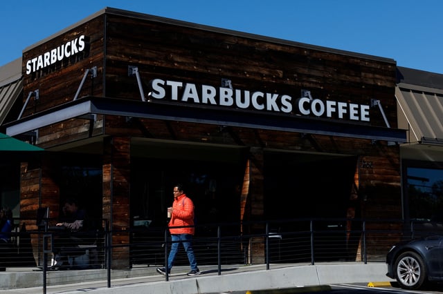Following announcements of layoffs, a Starbucks store is shown in Encinitas, California, U.S., February 24, 2025.   REUTERS/Mike Blake/File Photo