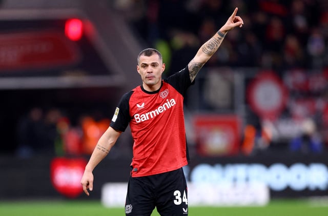 Soccer Football - Bundesliga - Bayer Leverkusen v Bayern Munich - BayArena, Leverkusen, Germany - February 15, 2025 Bayer Leverkusen's Granit Xhaka reacts REUTERS/Thilo Schmuelgen /File Photo