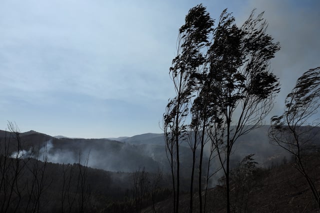 Smoke from a wildfire billows over scorched hills, in Arouca region, Portugal, July 30, 2025. REUTERS/Violeta Santos Moura