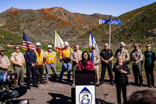 FILE: Lake Elsinore Mayor Natasha Johnson speaks during a press conference in Lake Elsinore on Tuesday, Feb. 7, 2023.