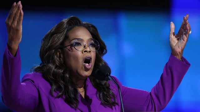 Oprah Winfrey speaks on Day 3 of the Democratic National Convention (DNC) at the United Center, in Chicago, Illinois, U.S., August 21, 2024.