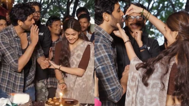 Mrunal Thakur Gets Pre-Birthday Surprise On Dacoit Sets; Don't Miss Her Dance During Cake-Cutting With Adivi Sesh