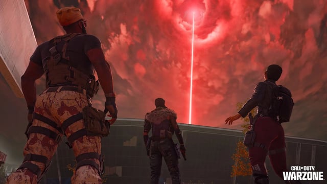 Warzone Verdansk Stadium with red laser shooting out the top