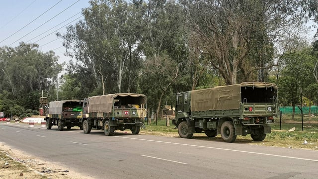 A rescue operation was launched after the boulder hit the army vehicle, which was part of a convoy.