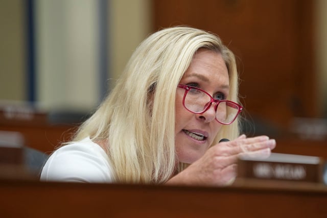Rep. Marjorie Taylor Greene asks questions during Secret Service Director Kimberly Cheatlea's congressional hearing on July 22, 2024.