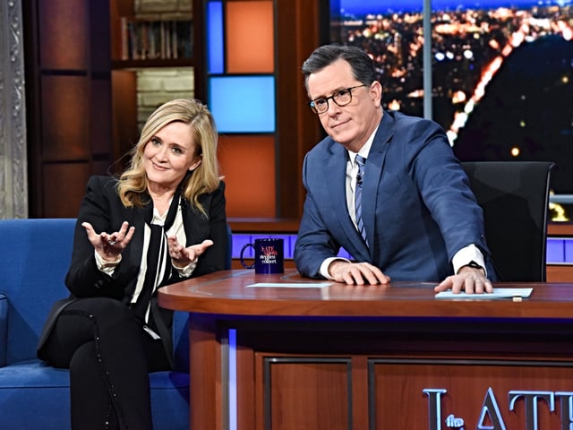 NEW YORK - JANUARY 30: The Late Show with Stephen Colbert and guest Samantha Bee during Thursday's January 30, 2020 show. (Photo by Scott Kowalchyk/CBS via Getty Images)
