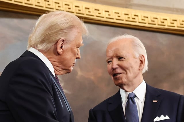President-elect Donald Trump and President Joe Biden at Trump's inauguration ceremonies at the Capitol on Jan. 20, 2025.