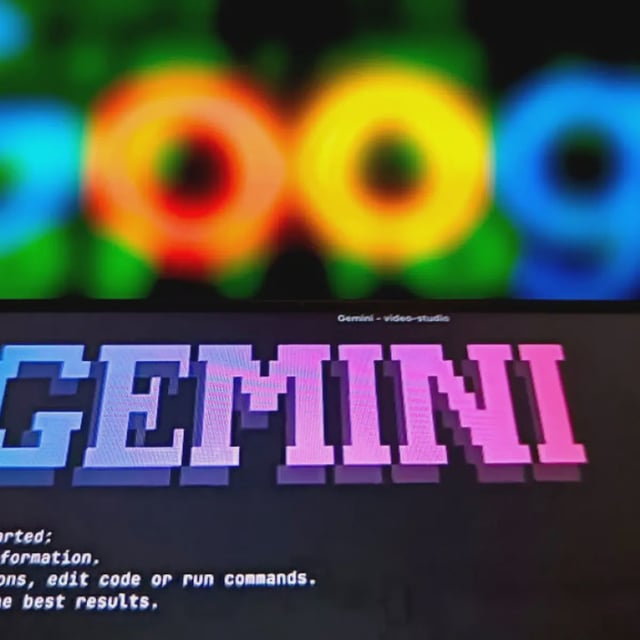 A Google logo in the background, with a phone displaying "Gemini" on the screen.