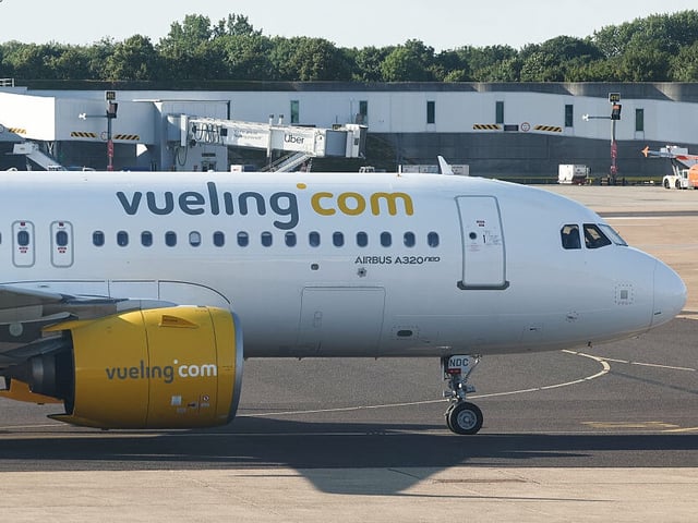 Vueling plane is seen at London Gatwick Airport in Crawley, Great Britain on July 11, 2025. (Photo by Jakub Porzycki/NurPhoto via Getty Images)