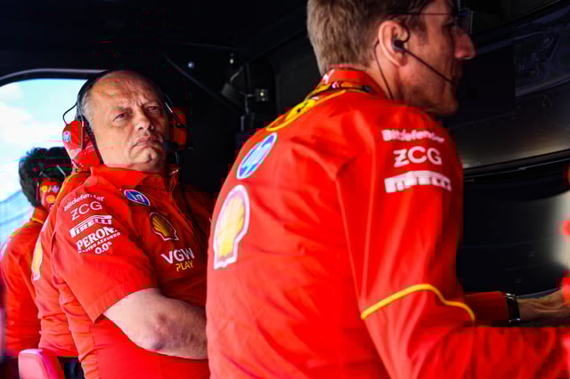 Ferrari team principal Fred Vasseur on the pit wall during the F1 Grand Prix of Belgium at Circuit de Spa-Francorchamps on July 28, 2024 in Spa, Belgium.