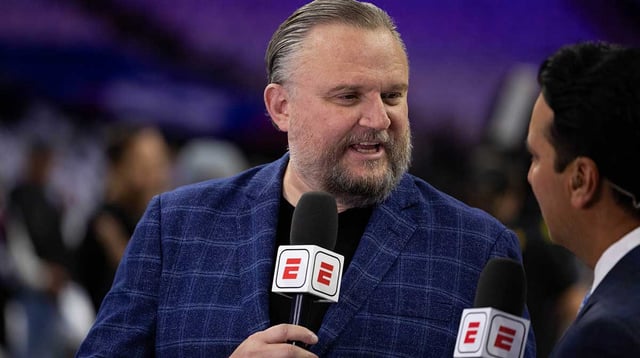 Oct 23, 2024; Philadelphia, Pennsylvania, USA; Philadelphia 76ers president of basketball operations Daryl Morey is interviewed before a game against the Milwaukee Bucks at Wells Fargo Center. Mandatory Credit: Bill Streicher-Imagn Images