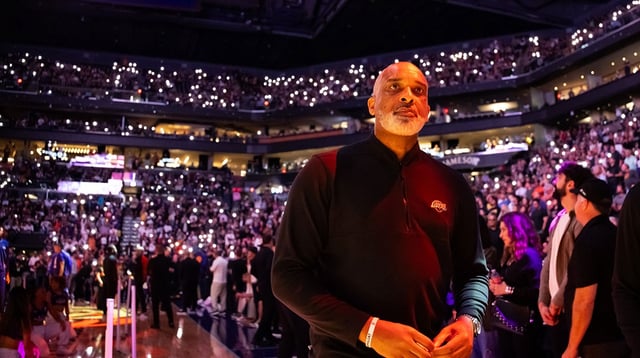 Feb 25, 2024; Phoenix, Arizona, USA; Los Angeles Lakers assistant coach Phil Handy against the Phoenix Suns at Footprint Center. Mandatory Credit: Mark J. Rebilas-USA TODAY Sports