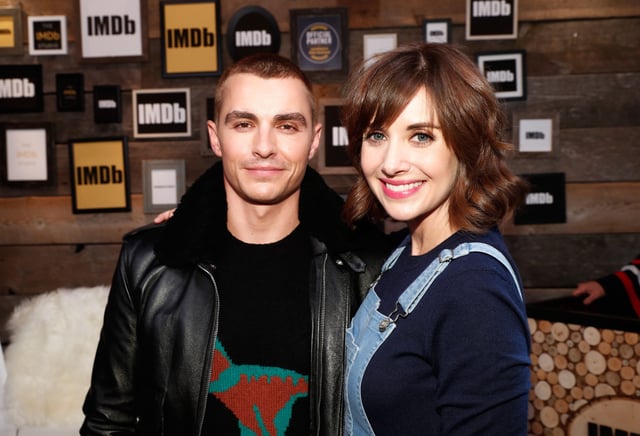 Dave Franco, left, and Alison Brie promoting "The Little Hours" at the 2017 Sundance Film Festival in Park City, Utah.