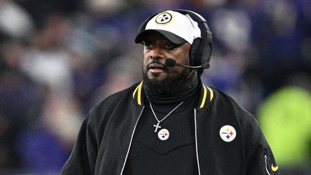 Jan 11, 2025; Baltimore, Maryland, USA; Pittsburgh Steelers head coach Mike Tomlin looks on in the second quarter against the Baltimore Ravens in an AFC wild card game at M&amp;T Bank Stadium. Mandatory Credit: Tommy Gilligan-Imagn Images