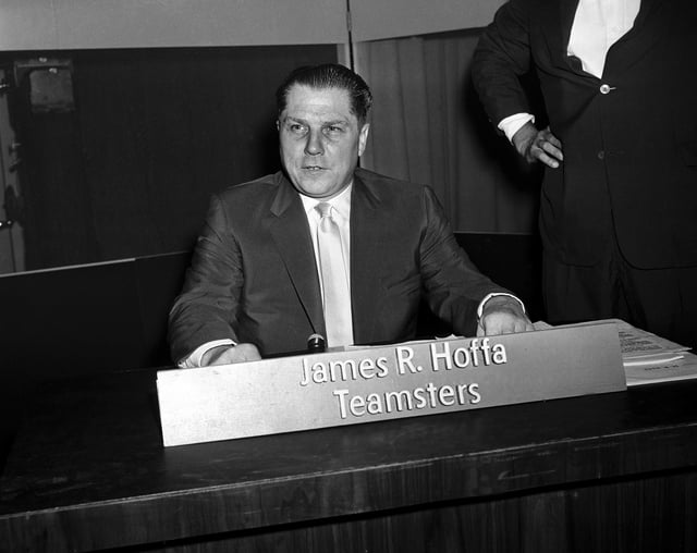 FILE - Jimmy Hoffa, president of the Temsters Union, poses shortly before his appearance on the TV program "Face the Nation," on July 26, 1959, in Washington. (AP Photo, File)