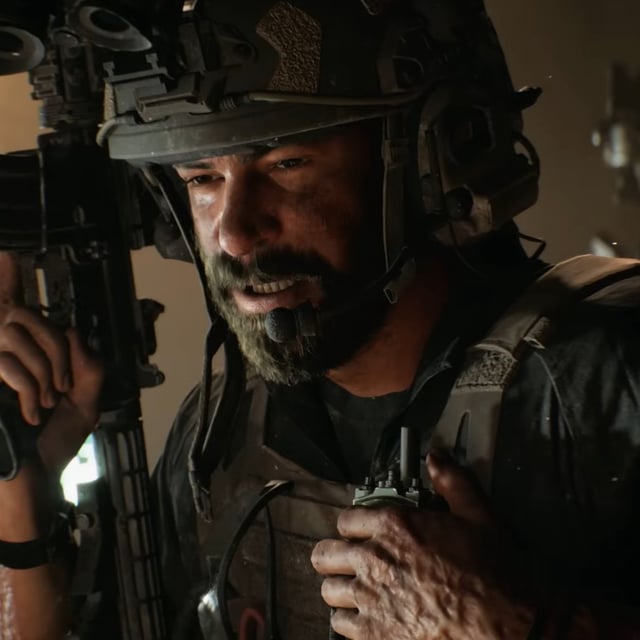 Battlefield 6 trailer still - bearded soldier man holding a big soldier gun