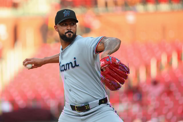 ST LOUIS, MISSOURI - JULY 29: Sandy Alcantara #22 of the Miami Marlins delivers a pitch against the St. Louis Cardinals in the first inning at Busch Stadium on July 29, 2025 in St Louis, Missouri.