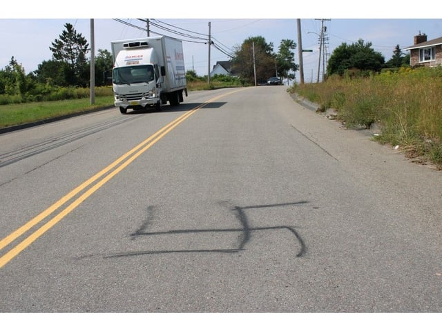 The swastikas were drawn on the side of the road for traffic going into Sydney, on the opposite side of the Temple Sons of Israel cemetary. When driving on the opposite side of the road, the symbols were not easily seen. NICOLE SULLIVAN / CAPE BRETON POST