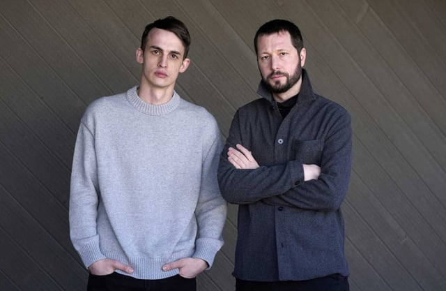 Mstyslav Chernov, right, director of the documentary “2000 Meters to Andriivka,” and co-producer Alex Babenko pose during the Sundance Film Festival on Jan. 23, 2025, in Park City, Utah.
