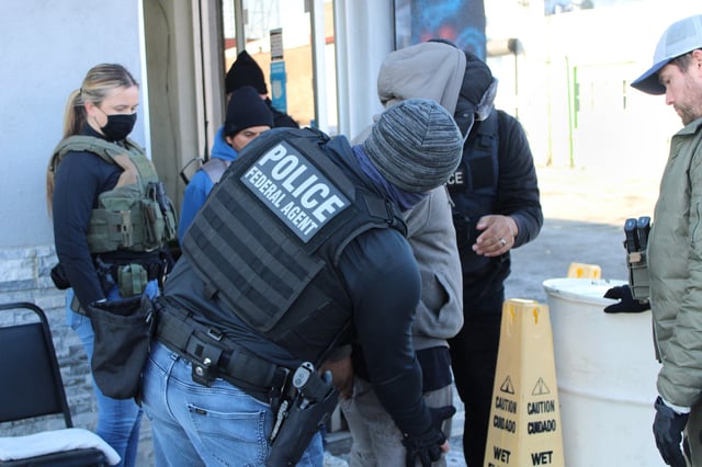 In this handout photo provided by U.S. Immigration and Customs Enforcement, ICE Philadelphia conducted a worksite enforcement operation at a car wash and arrested seven individuals on January 28, 2025 in Philadelphia, Pennsylvania.