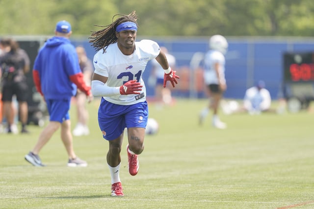 Jun 11, 2025; Orchard Park, NY, USA; Buffalo Bills cornerback Maxwell Hairston (31) works out during Minicamp at Highmark Stadium. Mandatory Credit: Gregory Fisher-Imagn Images/ File Photo