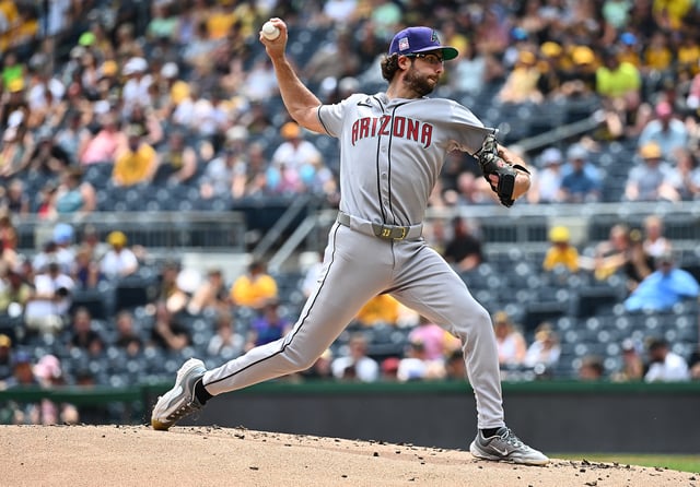 PITTSBURGH, PENNSYLVANIA - JULY 27: Zac Gallen #23 of the Arizona Diamondbacks in action during the game against the Pittsburgh Pirates at PNC Park on July 27, 2025 in Pittsburgh, Pennsylvania.