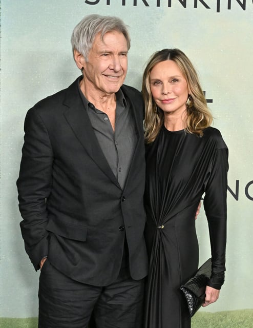 Harrison Ford (left) and Calista Flockhart (right) attend the premiere of Apple TV+'s "Shrinking" Season 2 at Pacific Design Center on Oct. 8, 2024, in West Hollywood, California.