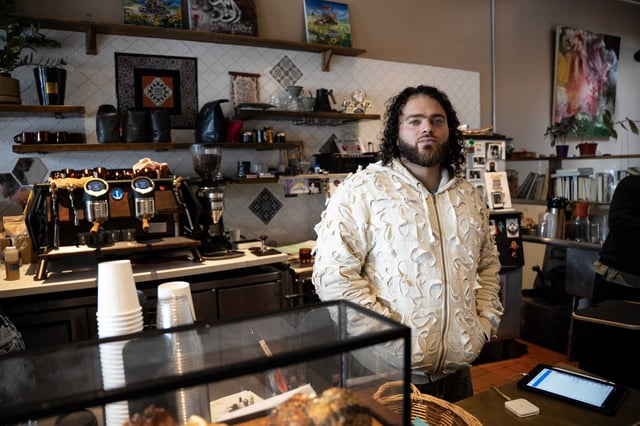 Jerusalem Coffee House owner Fathi Abdulrahim Harara poses for a portrait in the coffee shop following a press conference in Oakland, Calif. on Wednesday, July 30, 2025. Jerusalem Coffee House was recently sued by the U.S. Dept. of Justice for alleged antisemitism.