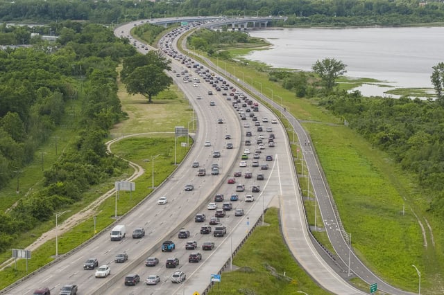 Heavy traffic on Belt Parkway, Jamaica Bay, Canarsie Park.