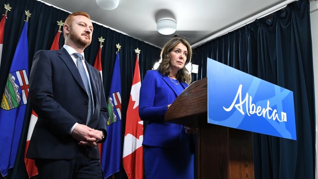 Alberta Premier Danielle Smith and Justice Minister Mickey Amery last April 29.