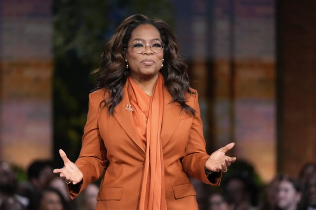 FILE - Oprah Winfrey speaks, Sept. 19, 2024, in Farmington Hills, Mich. (AP Photo/Paul Sancya, File)