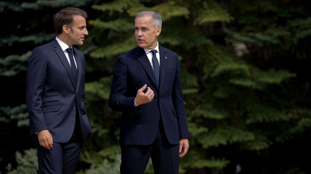Canadian PM Mark Carney with French President Emmanuel Macron at the G7 in June. Photo: Chip Somodevilla/Getty Images.
