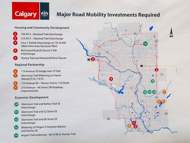  A City of Calgary diagram showing needed major road mobility investments was photographed on Wednesday, July 30, 2025.