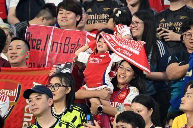 A young Arsenal fan cheers on the team Wednesday.