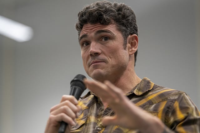 Joe Kent speaks at a campaign event on Oct. 5, 2022, in Morton, Washington.