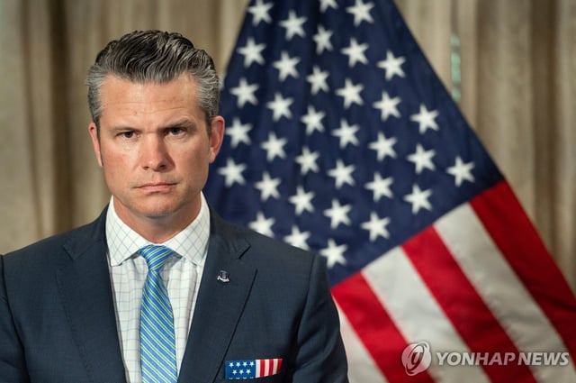 This photo, released by the Associated Press, shows U.S. Defense Secretary Pete Hegseth speaking during a meeting with the defense ministers of Estonia, Latvia and Lithuania at the Pentagon in Washington on July 25, 2025. (Yonhap)